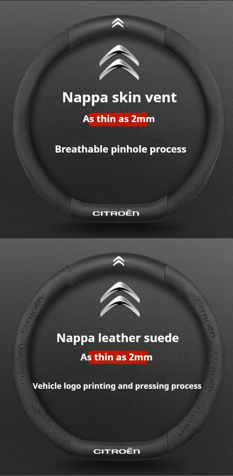 Citroen Leather Steering Wheel Cover - Round Brown E