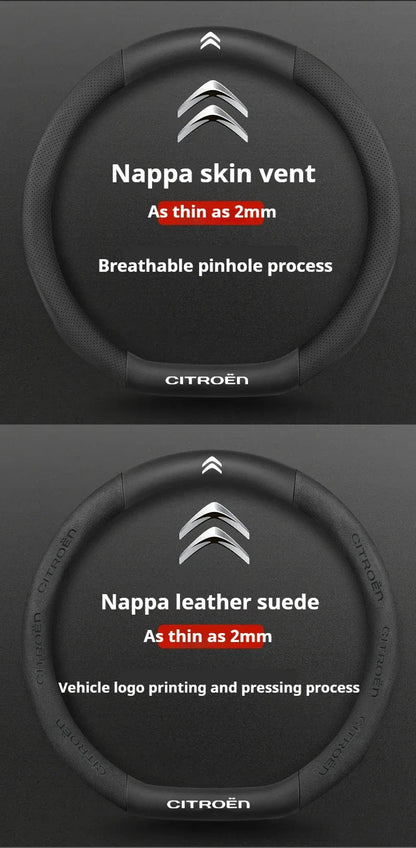 Citroen Leather Steering Wheel Cover - Round Brown E