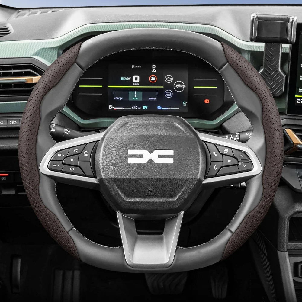 Dacia Breathable Leather Steering Wheel Cover - Oval Shape / 2-Piece Set / Mocha