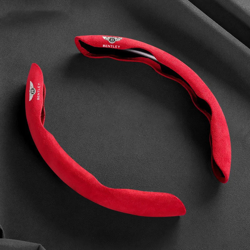 Bentley Suede Steering Wheel Cover Set - Round Shape / 2-Piece Set / Red