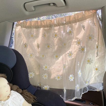 Cotton Embroidered Car Window Curtain UV Protection Sunshade Kids