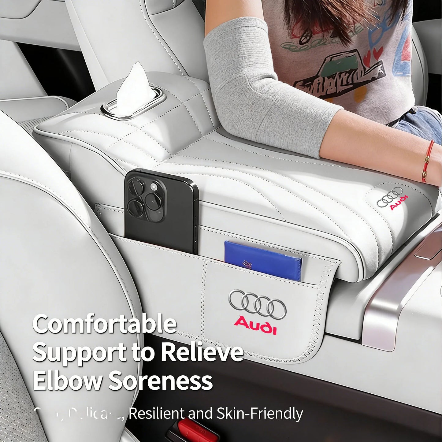 Audi Armrest Height Raise Pad with Storage Bag