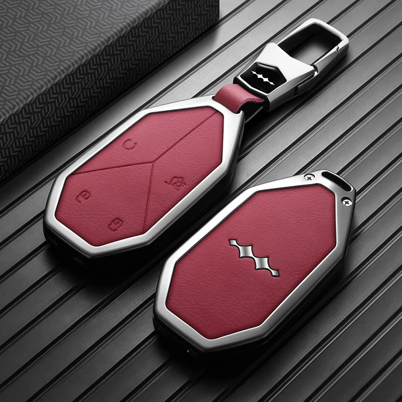 BYD Ti7 Zinc Alloy Smart Key Fob Cover - VDFCB-A Red Buckle