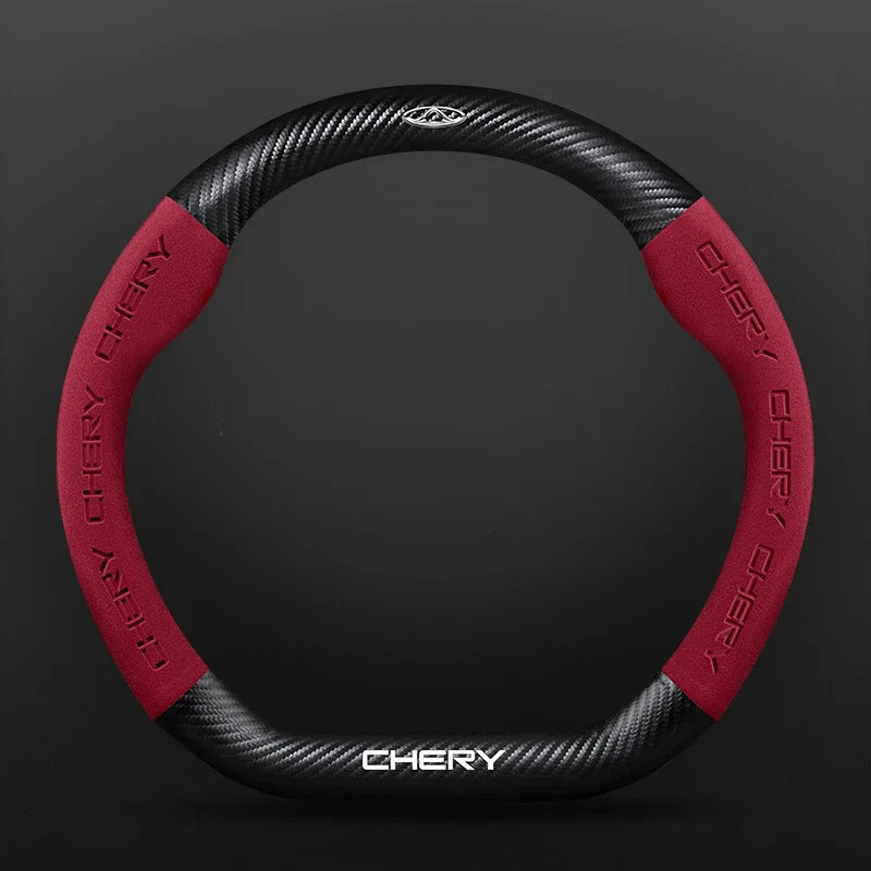 Buckskin Carbon Fiber Steering Wheel Cover for Chery Tiggo 7 8 Pro