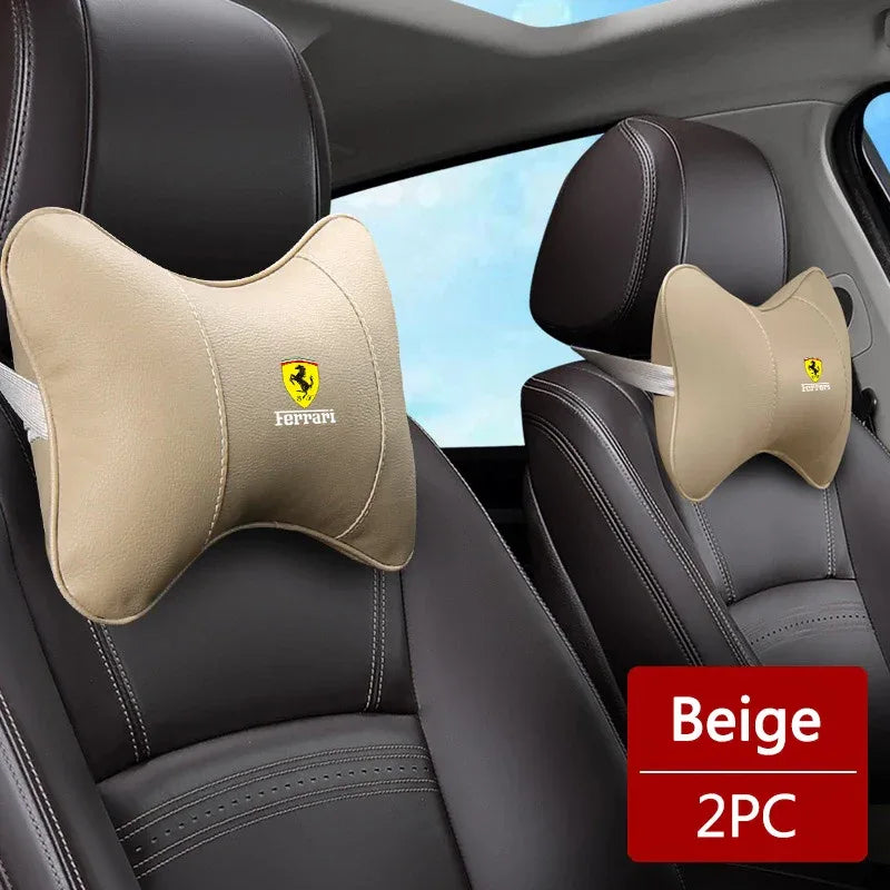 Ferrari Leather Headrest Cushion - 2pc-Beige