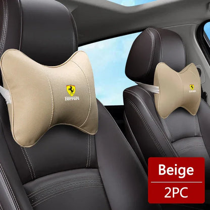 Ferrari Leather Headrest Cushion - 2pc-Beige