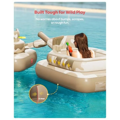 Inflatable Tank Pool Float with Water Cannon, Ride-On Camo Swim Raft
