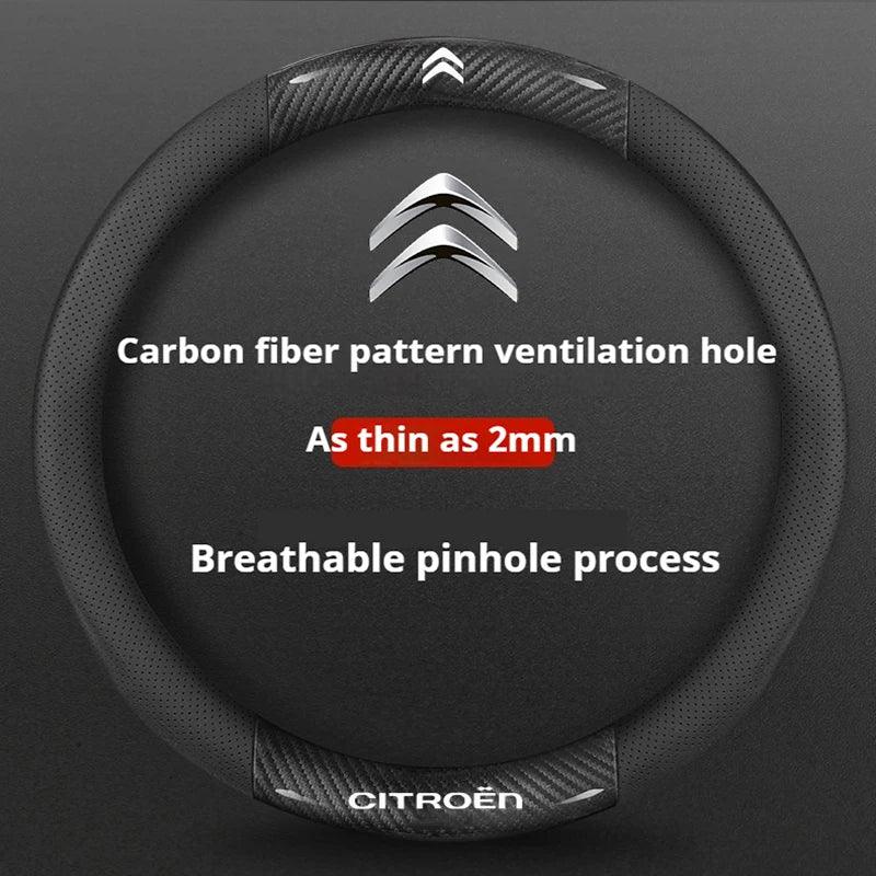 Citroen Leather Steering Wheel Cover - Round Black C