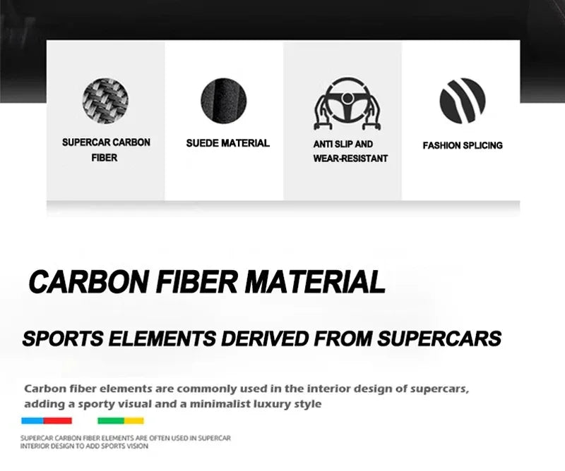 FAW Besturn Carbon Fiber Suede Steering Wheel Cover - D Black-Carbon+Suede