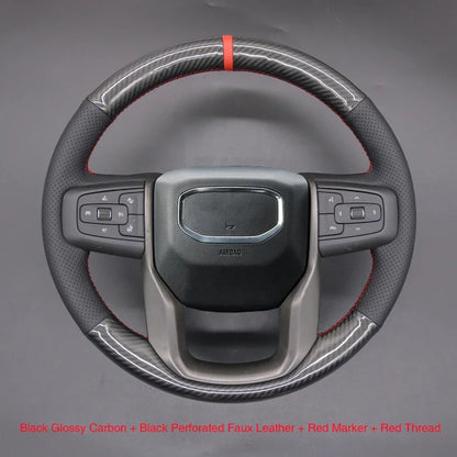 GMC Hand-Stitched Steering Wheel Cover - Round Shape / Faux Carbon Leather