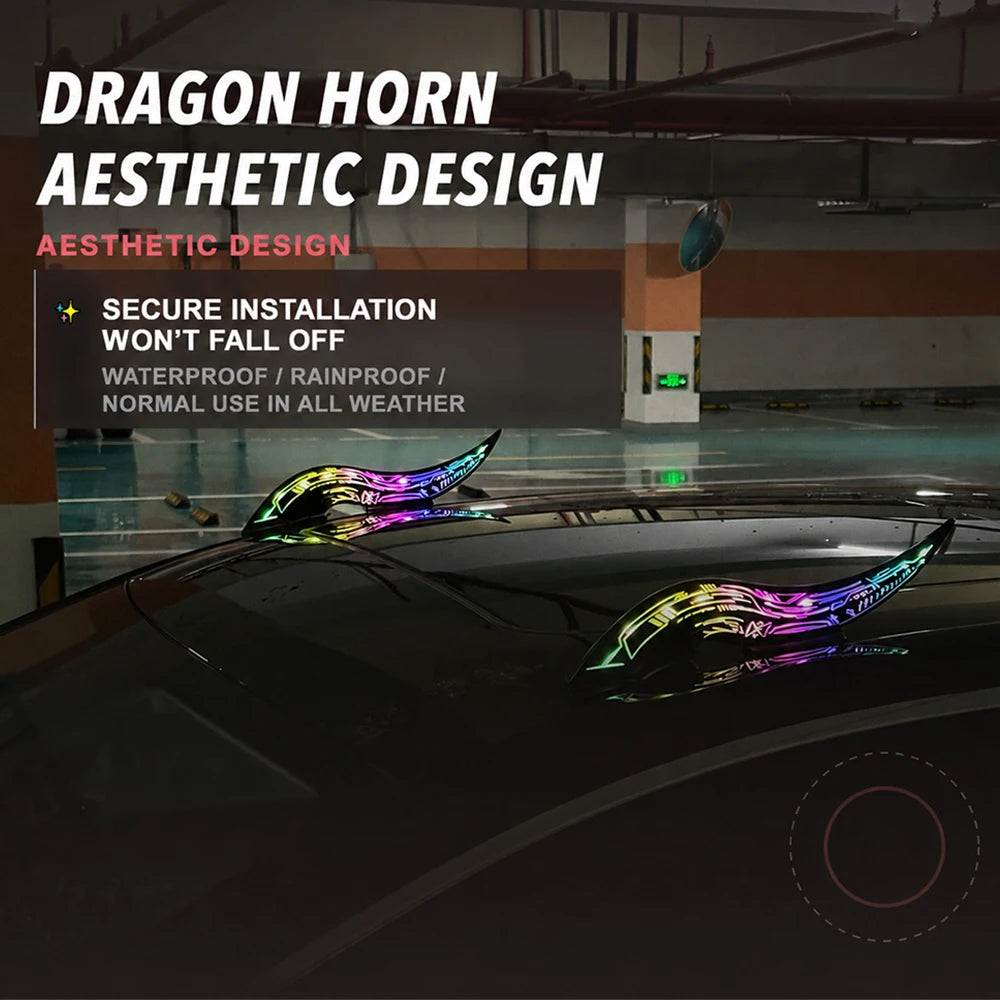 Dragon Horn Car Roof Fins with 32 LED Light Modes, Touch Dimmable
