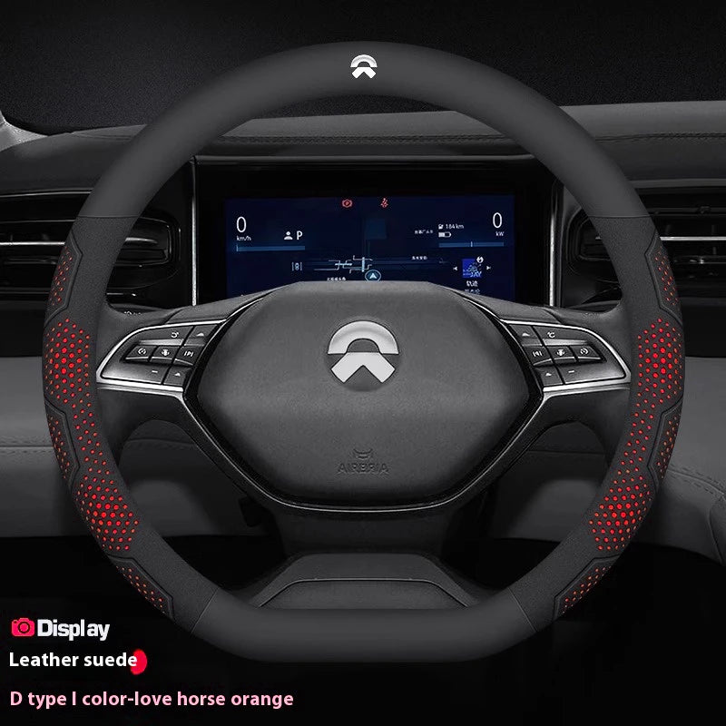 NIO Carbon Fibre Steering Wheel Cover - D Shape / Leather Red