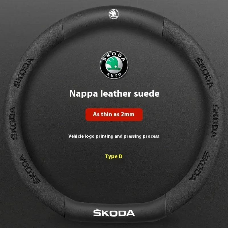 Skoda Kodiaq Octavia Superb Carbon Fiber Steering Wheel Cover - D Suede Leather