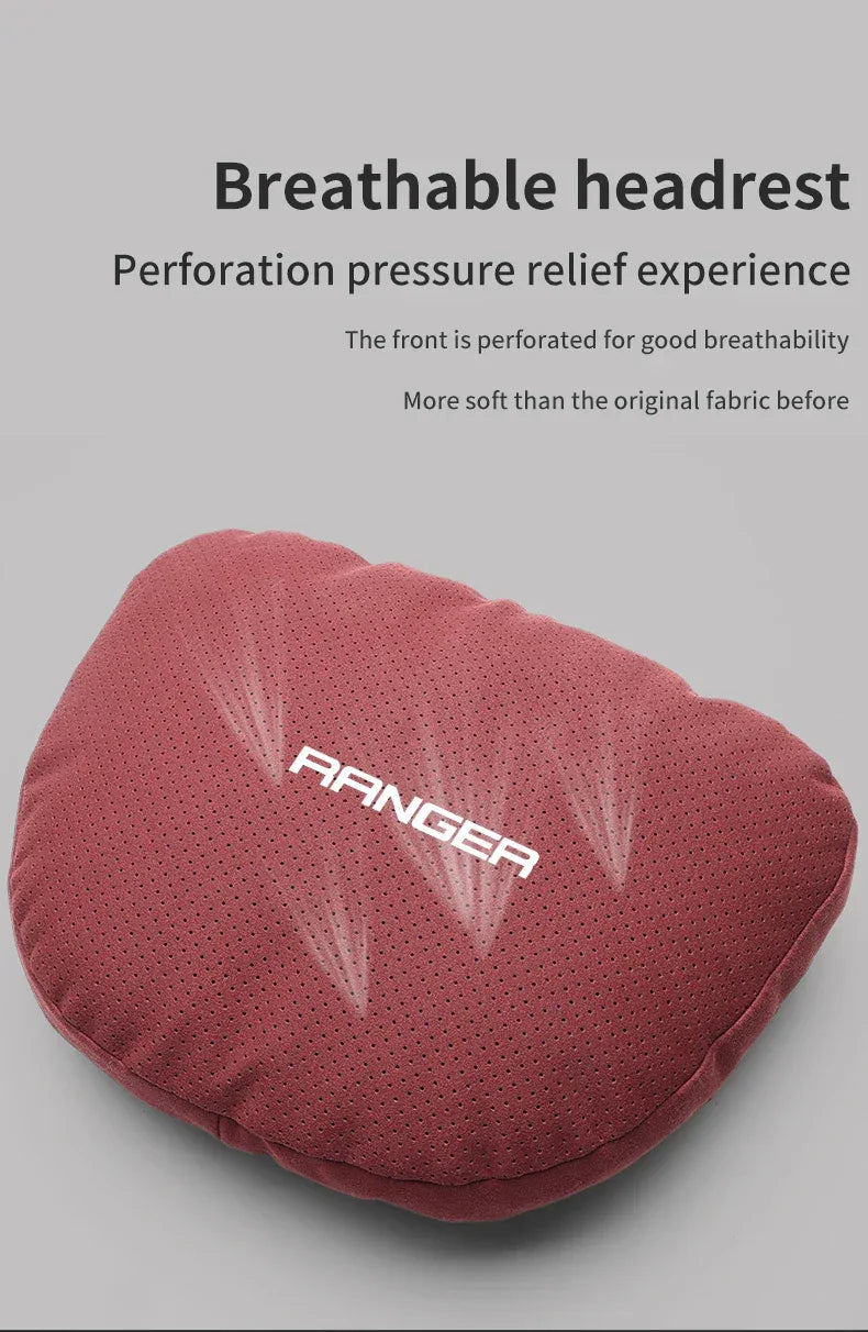 Ford Ranger Soft Neck Headrest & Lumbar Support Cushion Pillow - Headrest Red