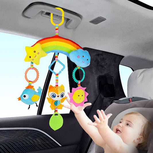 Baby Hanging Rattle Toy – Rainbow Plush Mobile for Stroller & Crib - Elephant