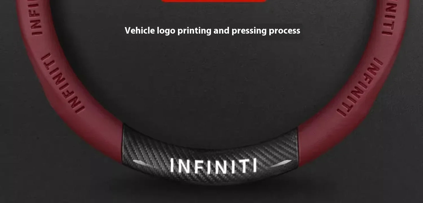 Infiniti Carbon Fiber Leather Steering Wheel Cover - O Leather Red