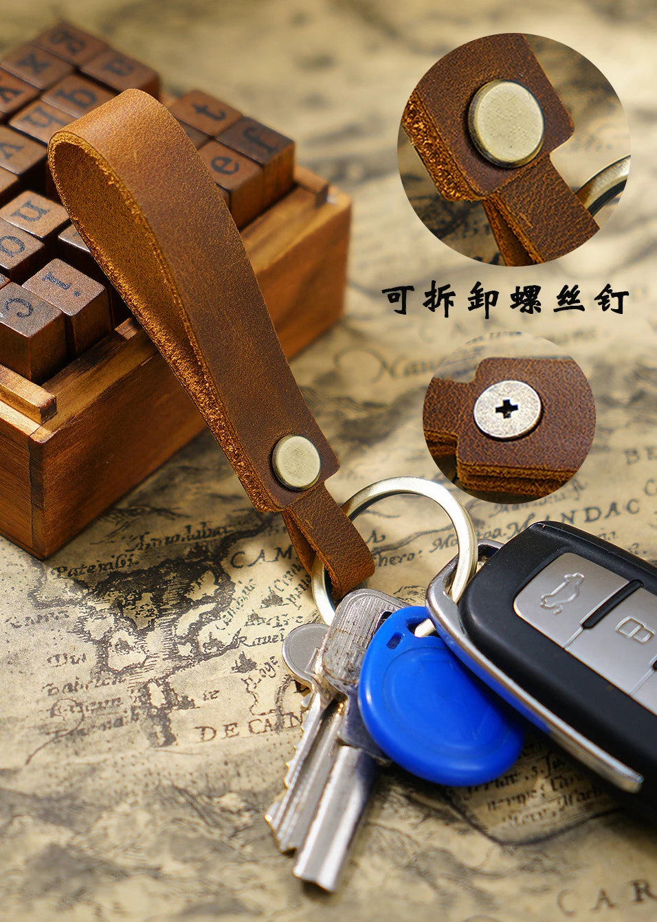 Top Grain Leather Keyring — Minimalist, 7 Colours