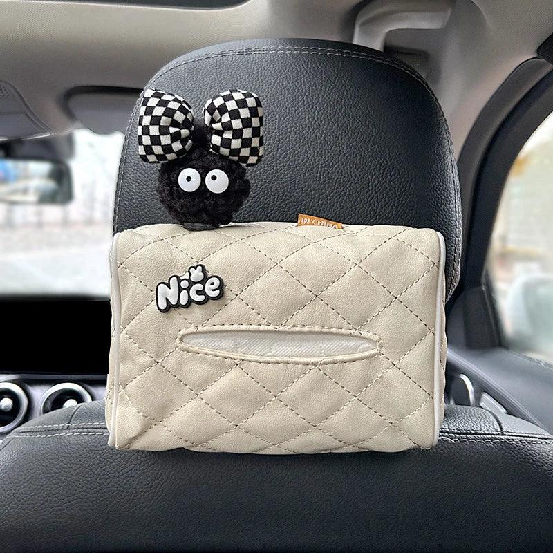 Leather Car Tissue Box Headrest Hanging Storage Bag Coal Ball Design