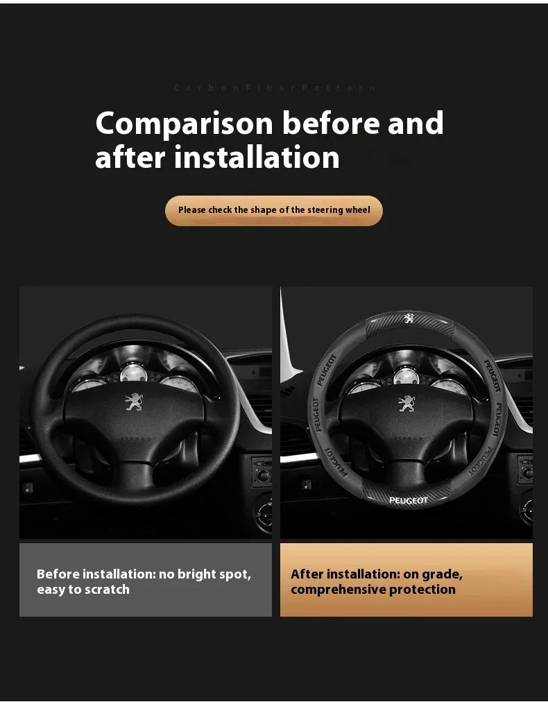 Peugeot Carbon Fiber Leather Steering Wheel Cover - Red Leather