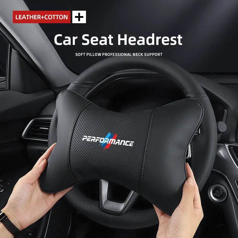 BMW Leather Car Neck Pillow – Fits F25, F15, E90, E60, G22 & More - TZ-Deep red