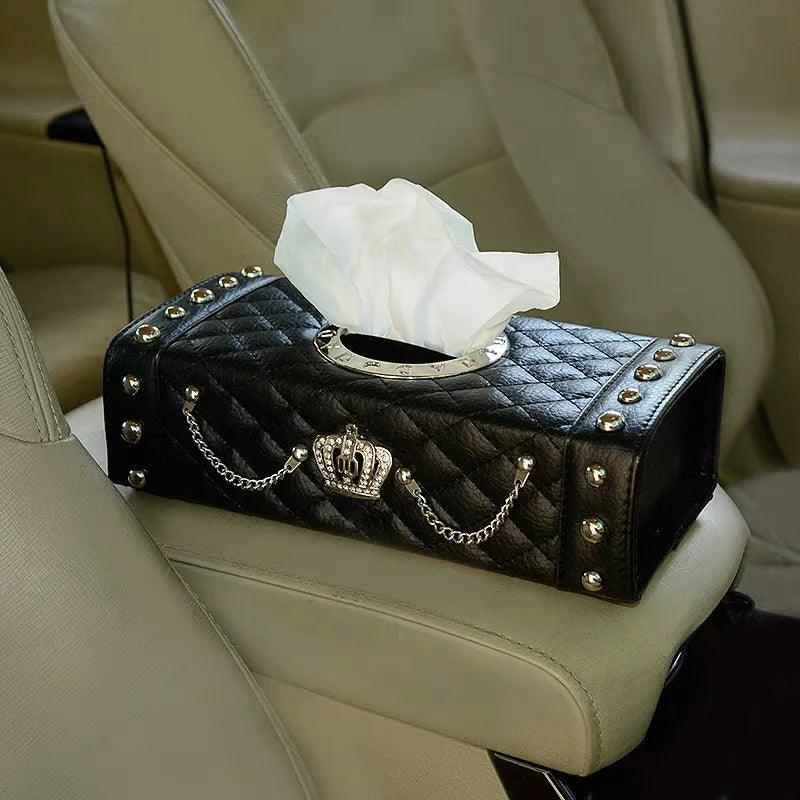 Punk Chain Leather Tissue Box Holder - Block Style Car Organizer