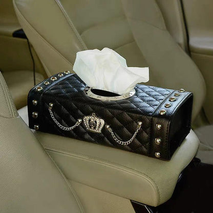 Punk Chain Leather Tissue Box Holder - Block Style Car Organizer