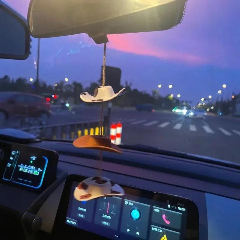 Mini Cowboy Hat Car Rearview Mirror Pendant Charm Interior Ornament