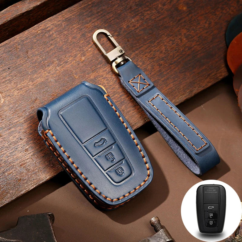Toyota Leather Car Key Fob Cover – Camry, Corolla, RAV4 & More - 3 button Blue