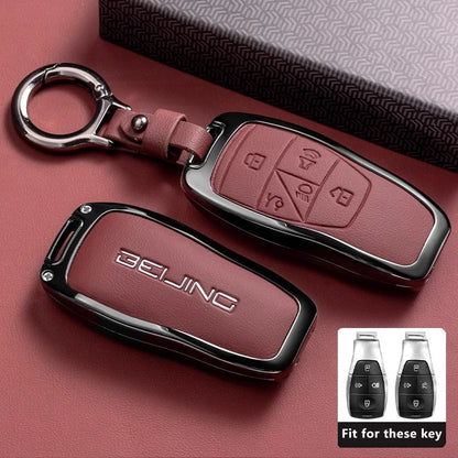 BAIC Leather Key Case - Style2-Red-1PC