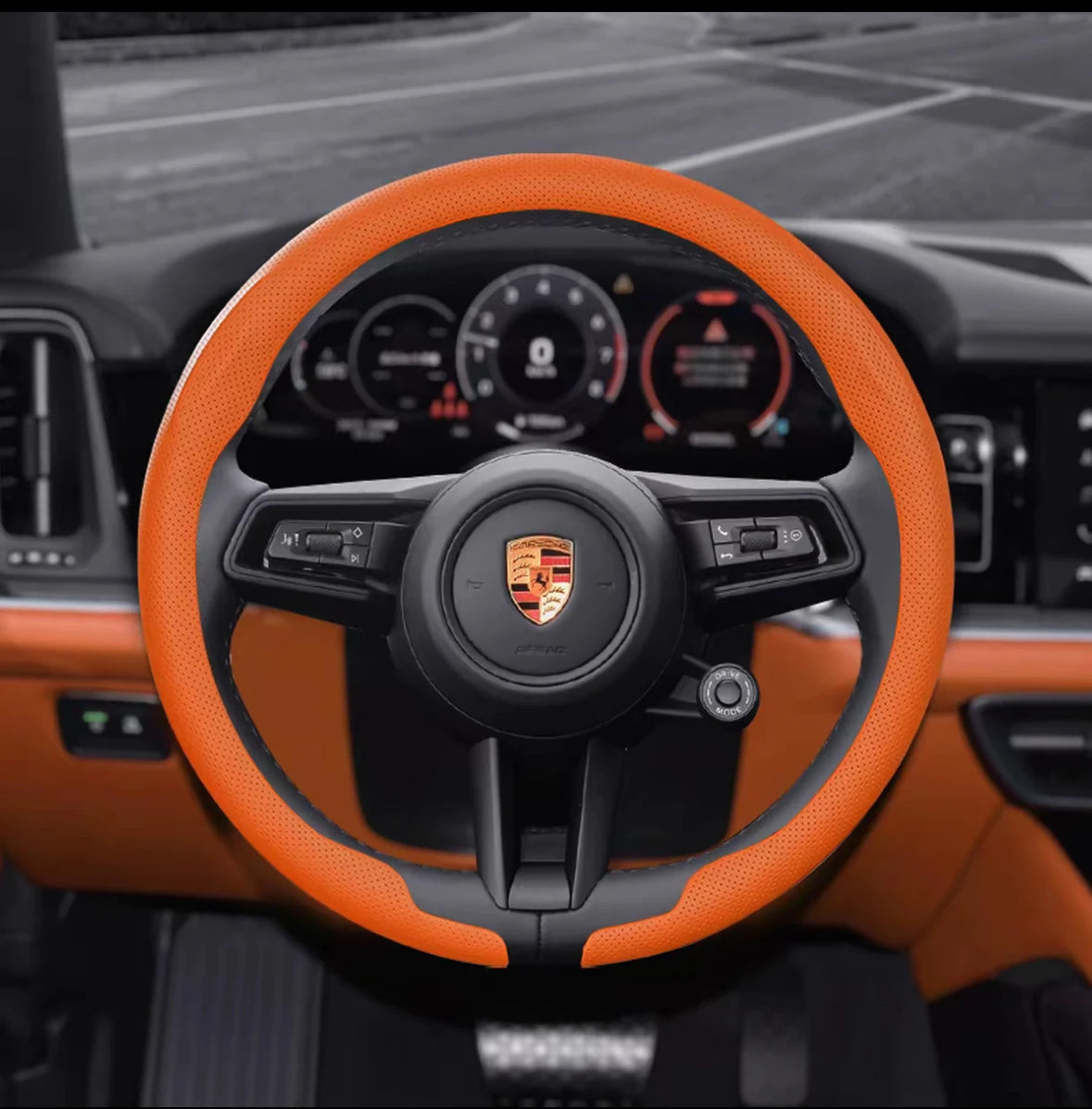 Porsche Nappa Leather Steering Wheel Cover - Round Shape / Emma Orange