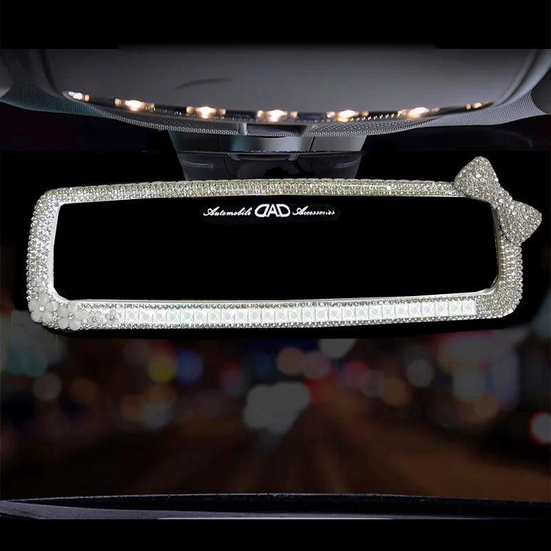 Rhinestone Bowknot Car Rear View Mirror Decor Crystal Diamond
