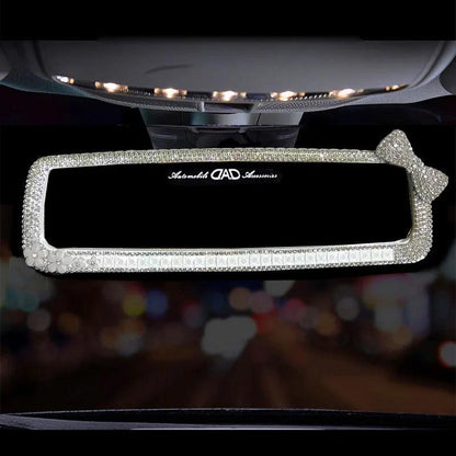 Rhinestone Bowknot Car Rear View Mirror Decor Crystal Diamond