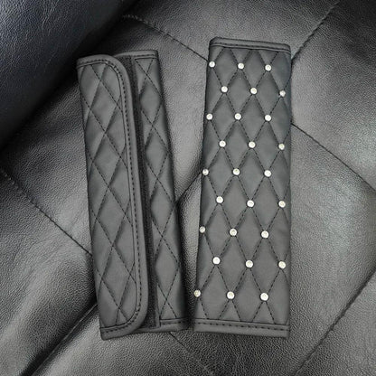 2pc Diamond Crystal Car Seat Belt Covers Soft Leather Shoulder Pads