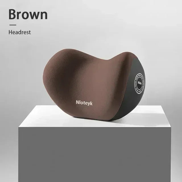 AutoComfort Memory Foam Headrest Lumbar Support Set Car Seat Cushion - headrest Brown