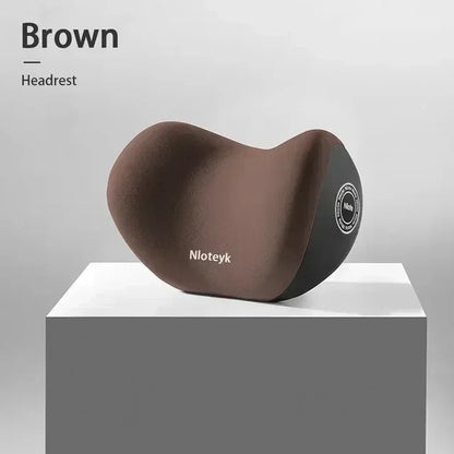 AutoComfort Memory Foam Headrest Lumbar Support Set Car Seat Cushion - headrest Brown
