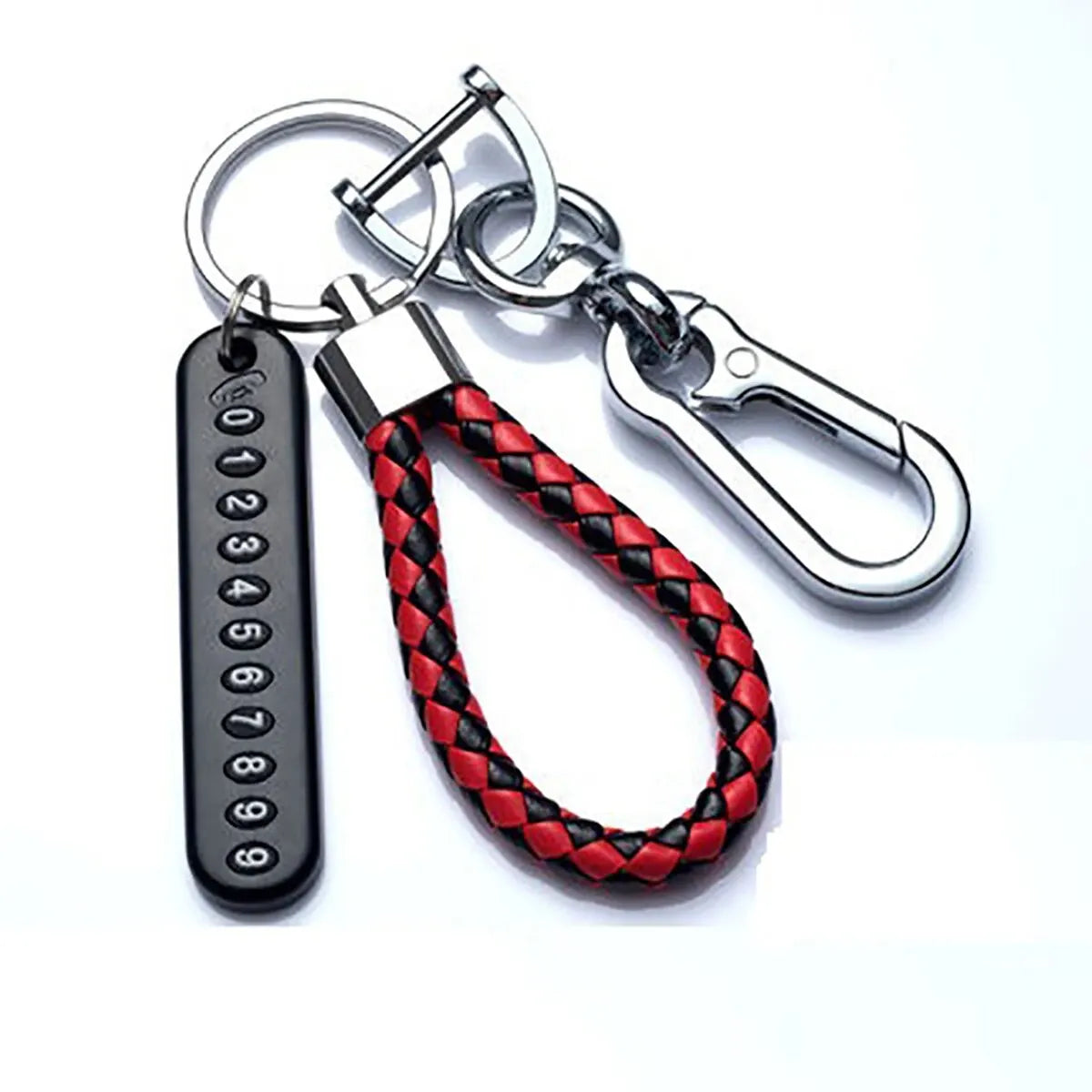 Woven Leather Keychain with Parking Phone Number Plate - Style 4