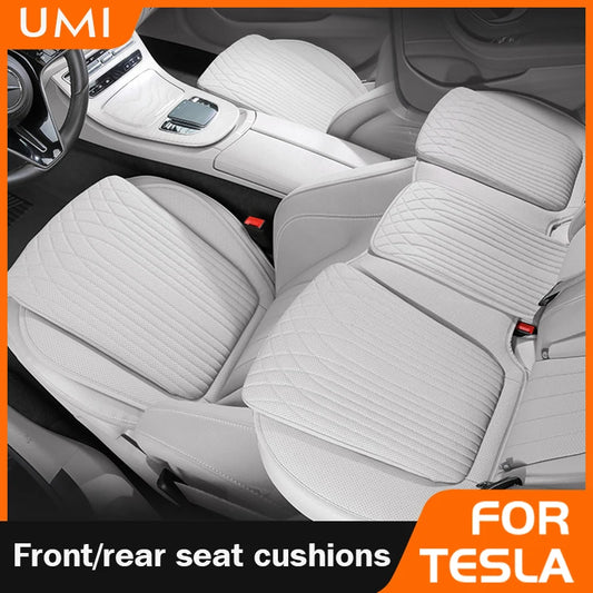 Tesla Car Seat Cushion – Nappa Leather, Breathable & Non-Slip Universal Four Seasons Pad - 1PC Black Front