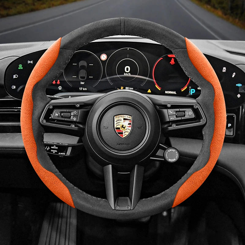 Porsche Suede Snap-On Steering Wheel Cover - Round Shape / 2-Piece Set / Orange