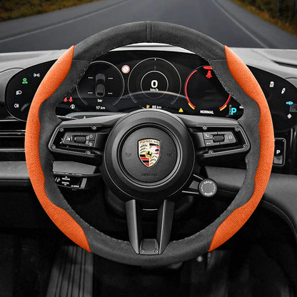 Porsche Suede Snap-On Steering Wheel Cover - Round Shape / 2-Piece Set / Orange