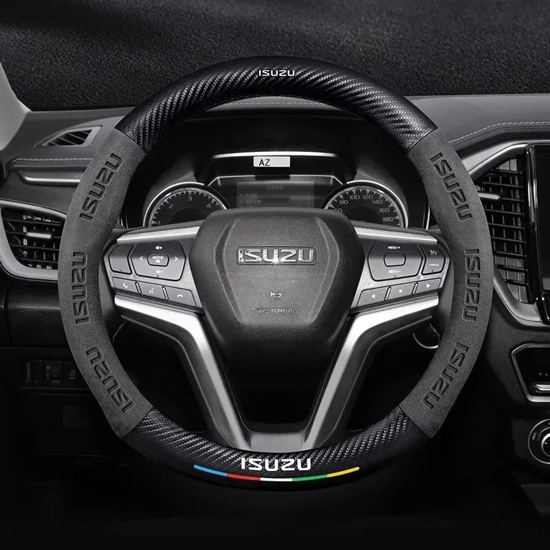 Isuzu Suede Carbon Fiber Steering Wheel Cover - Black