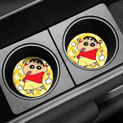 Anti-Slip Crayon Shin-chan Car Cup Coasters Set Interior Pads