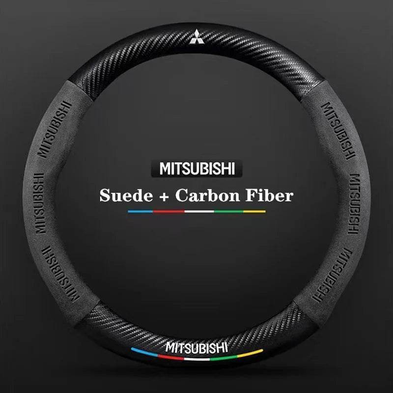 Mitsubishi Carbon Fiber Suede Steering Wheel Cover– Pajero, Outlander, ASX, Lancer, Eclipse, RALLIART - Orange