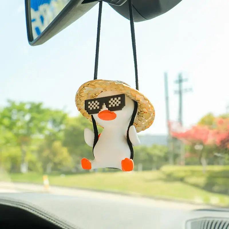 Swing Duck Straw Hat Car Pendant Rearview Mirror Hanging Ornament