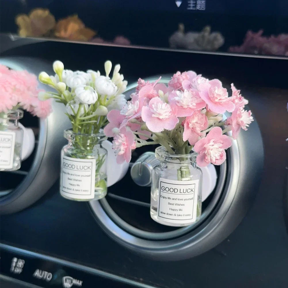 Car Air Vent Flower Clip Ornament – Glass Vase with Babysbreath & Jasmine