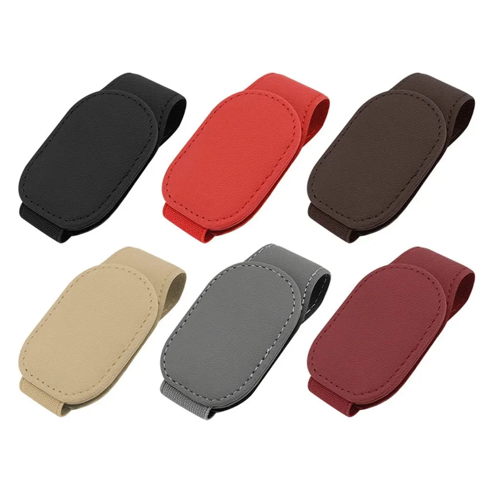 Magnetic Leather Car Visor Sunglasses Holder