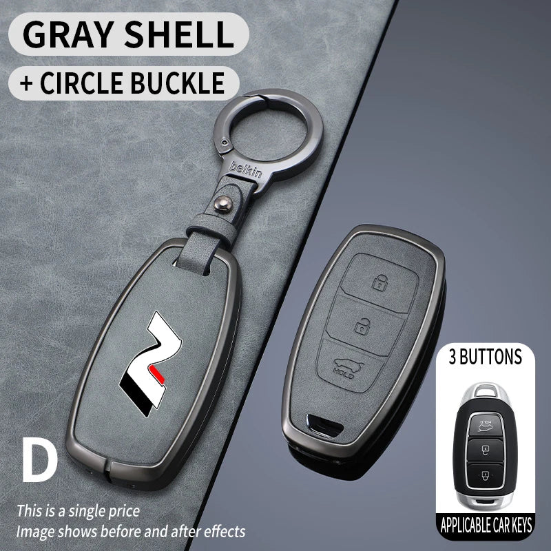 Metal Leather Car Key Case for Hyundai I30 Ix35 Kona Encino Solaris