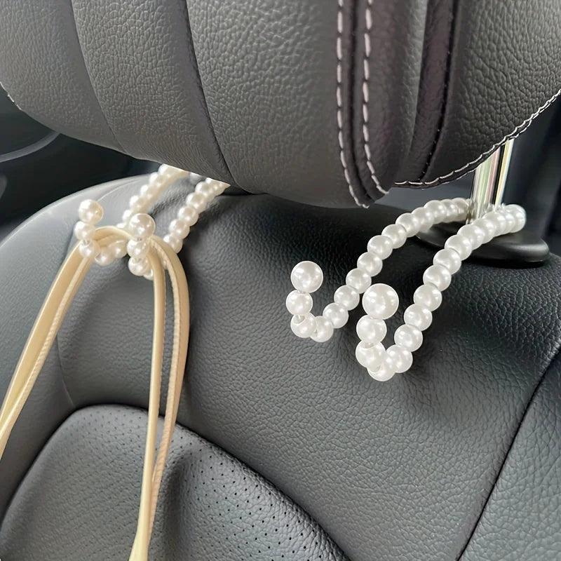 2pcs Stainless Steel Car Headrest Hooks White Pearl Half Open Design