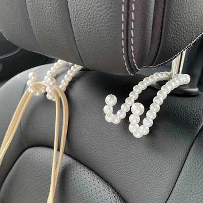 2pcs Stainless Steel Car Headrest Hooks White Pearl Half Open Design