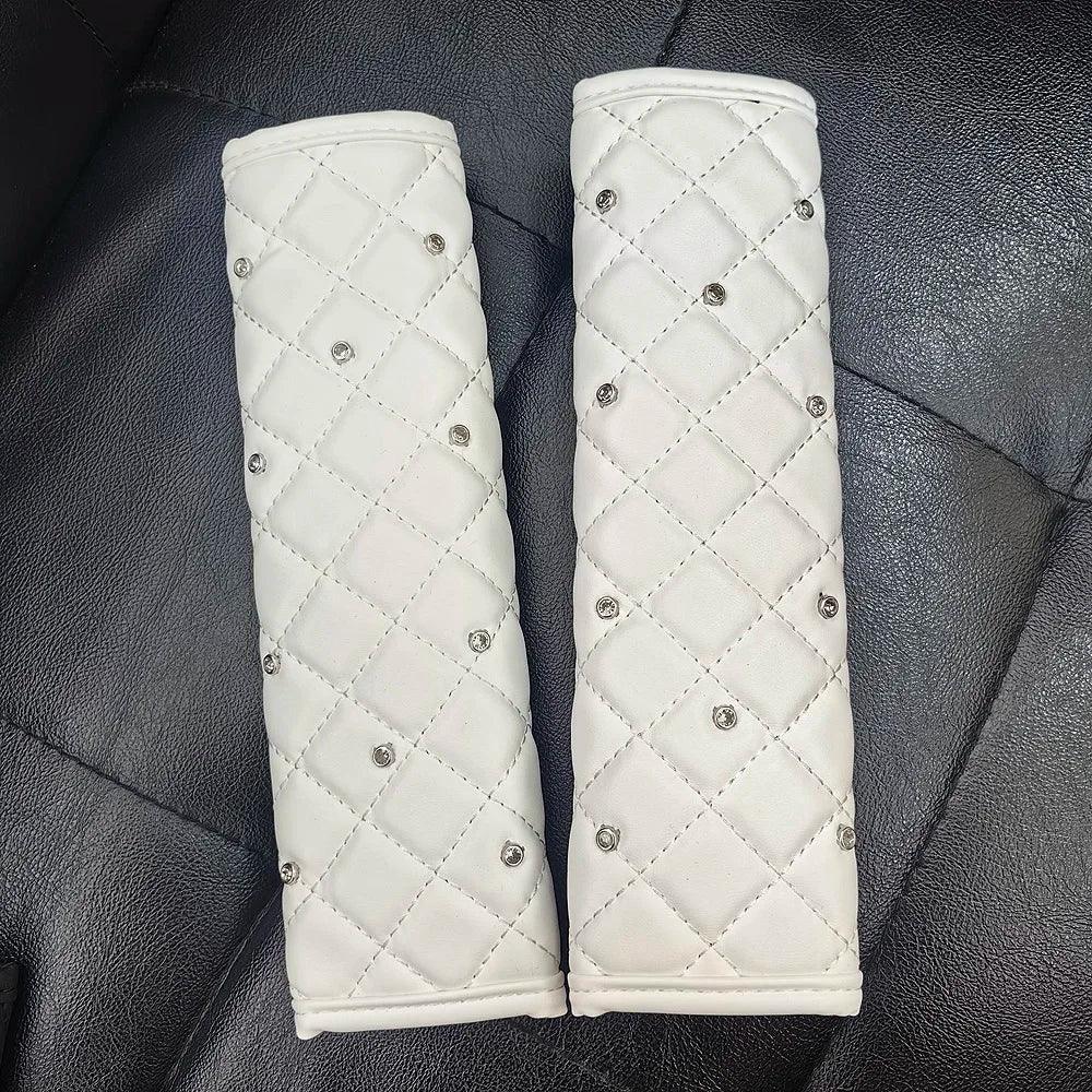 2pc Diamond Crystal Car Seat Belt Covers Soft Leather Shoulder Pads