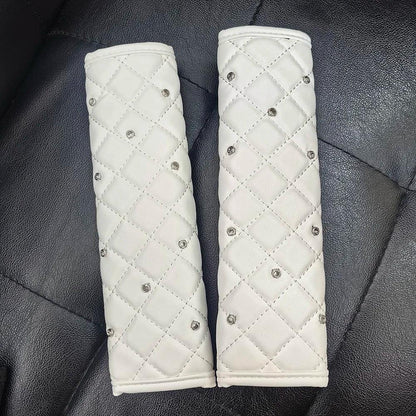 2pc Diamond Crystal Car Seat Belt Covers Soft Leather Shoulder Pads
